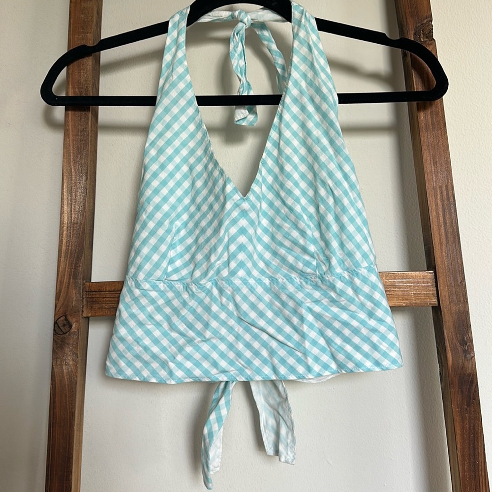 100% Cotton Abercrombie Y2K Gingham Halter Crop Top